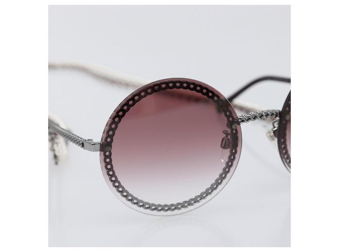 Gafas de sol degradadas de triple cadena CHANEL COCO Mark Pearl, plástico, Wine Red Silver CC Auth SW2690M Plata Burdeos - vista 5