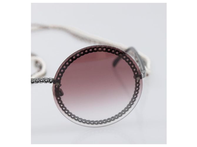 Gafas de sol degradadas de triple cadena CHANEL COCO Mark Pearl, plástico, Wine Red Silver CC Auth SW2690M Plata Burdeos - vista 6