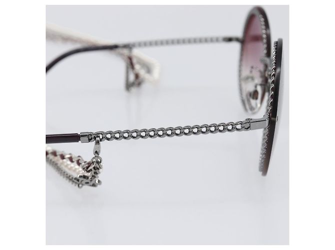 Gafas de sol degradadas de triple cadena CHANEL COCO Mark Pearl, plástico, Wine Red Silver CC Auth SW2690M Plata Burdeos - vista 8
