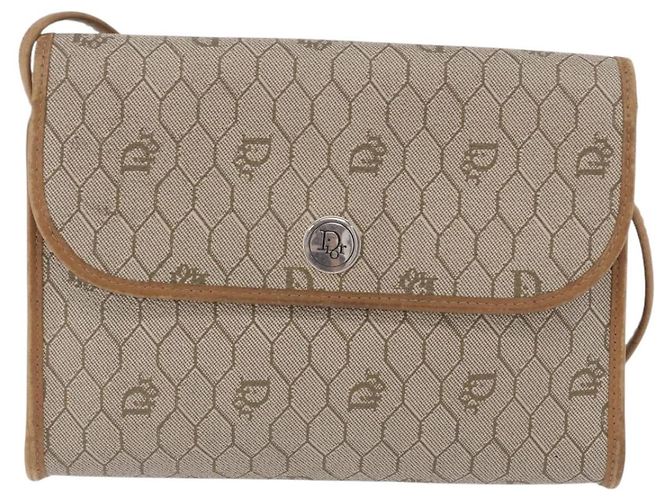 Sac à bandoulière Christian Dior Honeycomb PVC Leather Beige Gold Tone Auth 202260 - vue 13