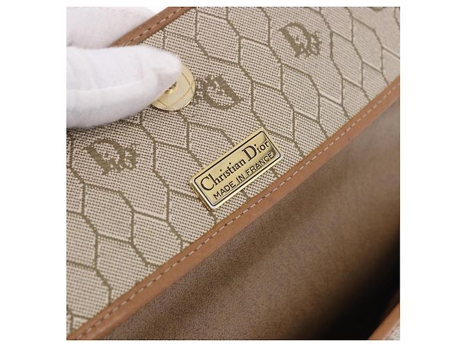 Sac à bandoulière Christian Dior Honeycomb PVC Leather Beige Gold Tone Auth 202260 - vue 18