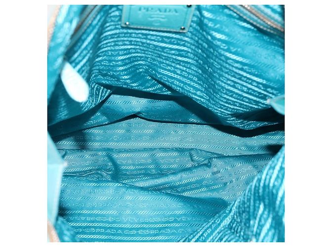 PRADA Tote Bag aus Leder hellblau silber Auth 199466V - Ansicht 10
