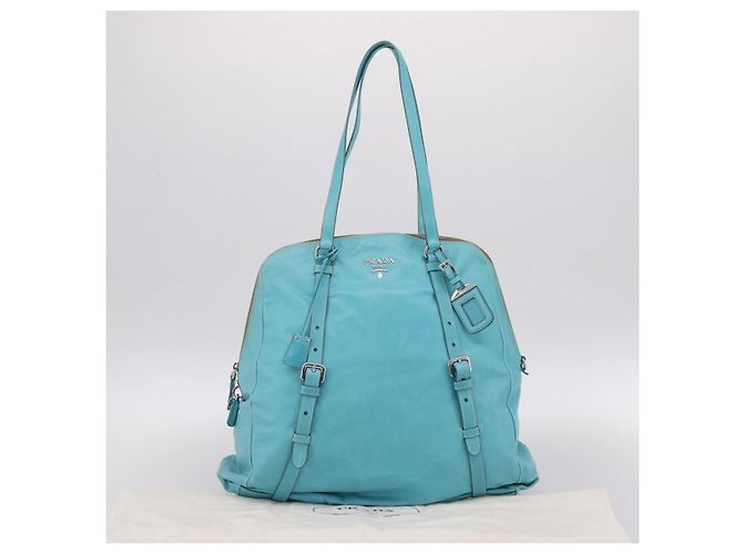 PRADA Tote Bag aus Leder hellblau silber Auth 199466V - Ansicht 12