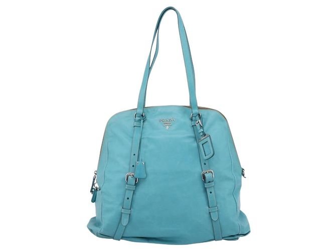 PRADA Tote Bag aus Leder hellblau silber Auth 199466V - Ansicht 13