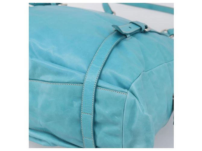 PRADA Tote Bag aus Leder hellblau silber Auth 199466V - Ansicht 16