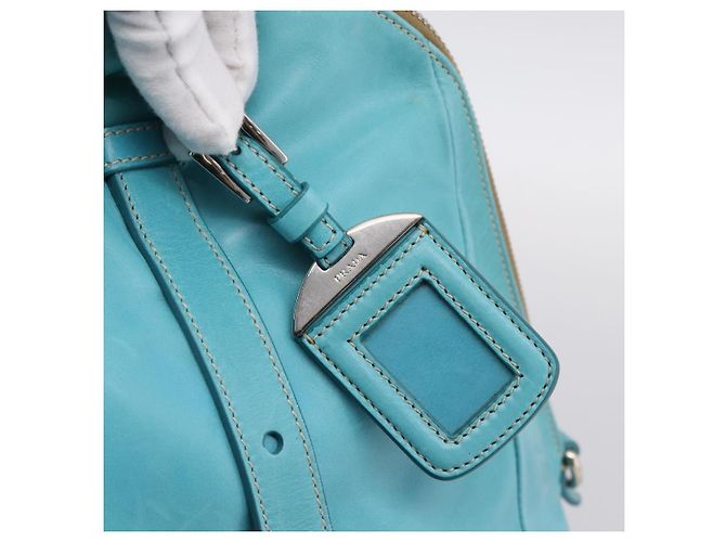 PRADA Tote Bag aus Leder hellblau silber Auth 199466V - Ansicht 18