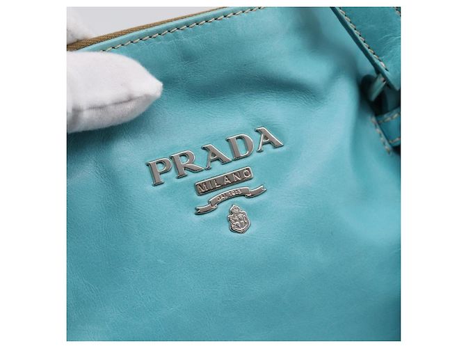 PRADA Tote Bag aus Leder hellblau silber Auth 199466V - Ansicht 19