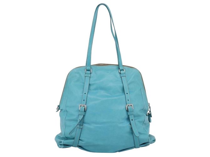 PRADA Tote Bag aus Leder hellblau silber Auth 199466V - Ansicht 2