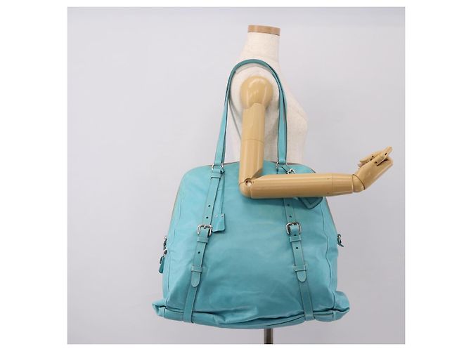 PRADA Tote Bag aus Leder hellblau silber Auth 199466V - Ansicht 27