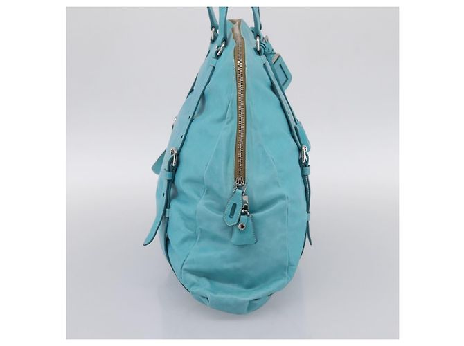 PRADA Tote Bag aus Leder hellblau silber Auth 199466V - Ansicht 3