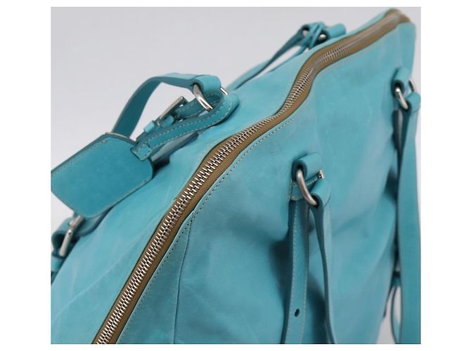 PRADA Tote Bag aus Leder hellblau silber Auth 199466V - Ansicht 6