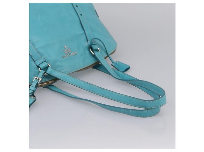 PRADA Tote Bag aus Leder hellblau silber Auth 199466V - Ansicht 7