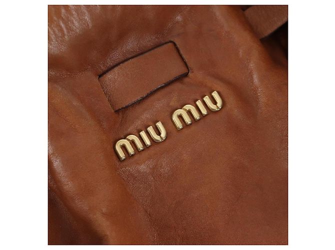 Borsa a tracolla Miu Miu con fiocco laterale in pelle marrone e tono oro Auth am12465V - vista 18
