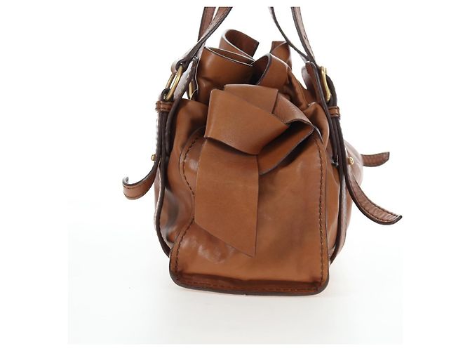 Borsa a tracolla Miu Miu con fiocco laterale in pelle marrone e tono oro Auth am12465V - vista 4