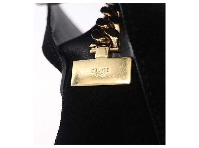 Céline Borsa a tracolla con catena CELINE Suede Black Gold Tone Auth 198925A Nero - vista 10