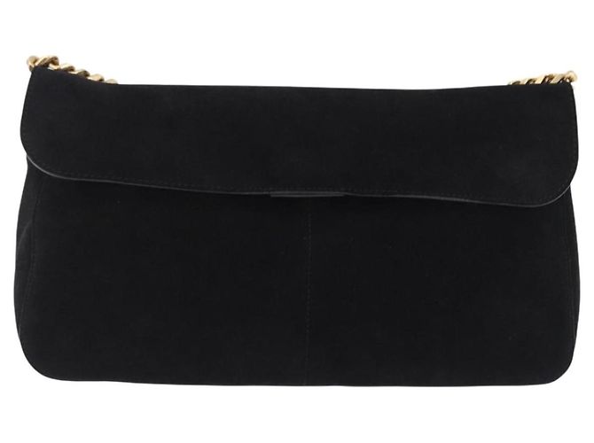 Céline Borsa a tracolla con catena CELINE Suede Black Gold Tone Auth 198925A Nero - vista 13