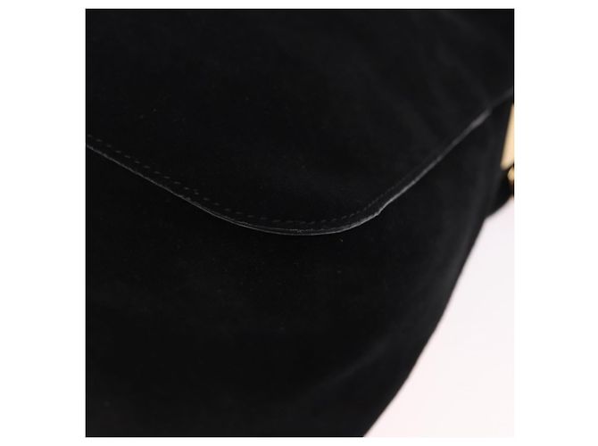 Céline Borsa a tracolla con catena CELINE Suede Black Gold Tone Auth 198925A Nero - vista 14