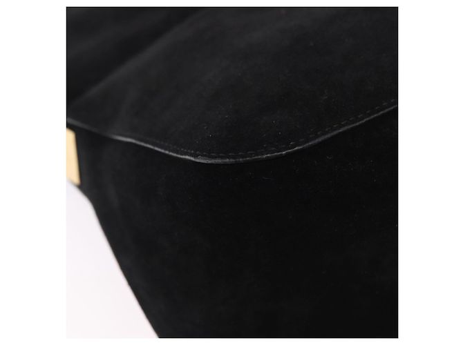 Céline Borsa a tracolla con catena CELINE Suede Black Gold Tone Auth 198925A Nero - vista 15