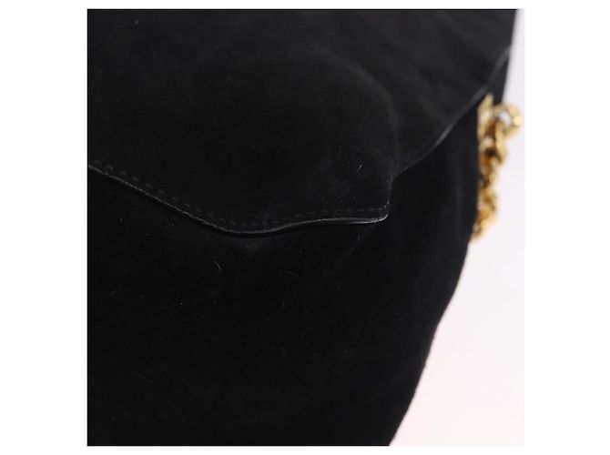 Céline Borsa a tracolla con catena CELINE Suede Black Gold Tone Auth 198925A Nero - vista 16