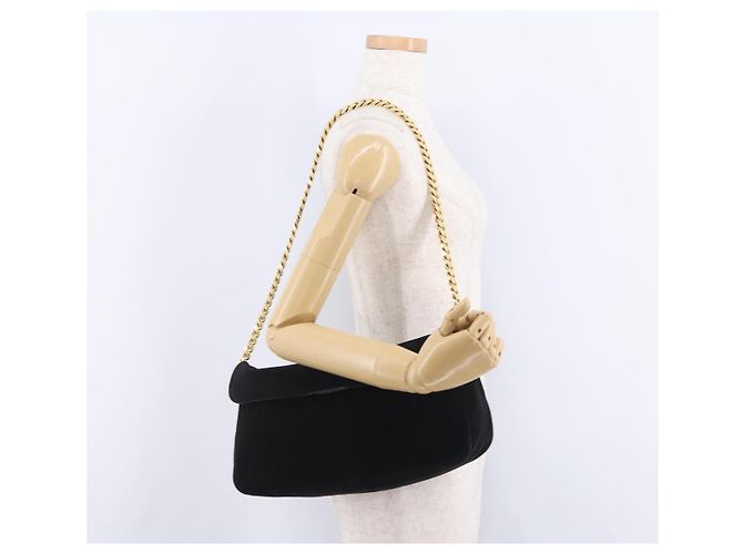 Céline Borsa a tracolla con catena CELINE Suede Black Gold Tone Auth 198925A Nero - vista 21