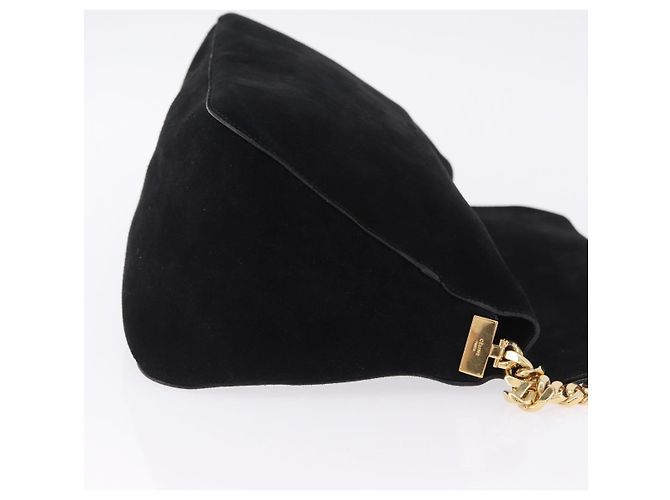 Céline Borsa a tracolla con catena CELINE Suede Black Gold Tone Auth 198925A Nero - vista 3