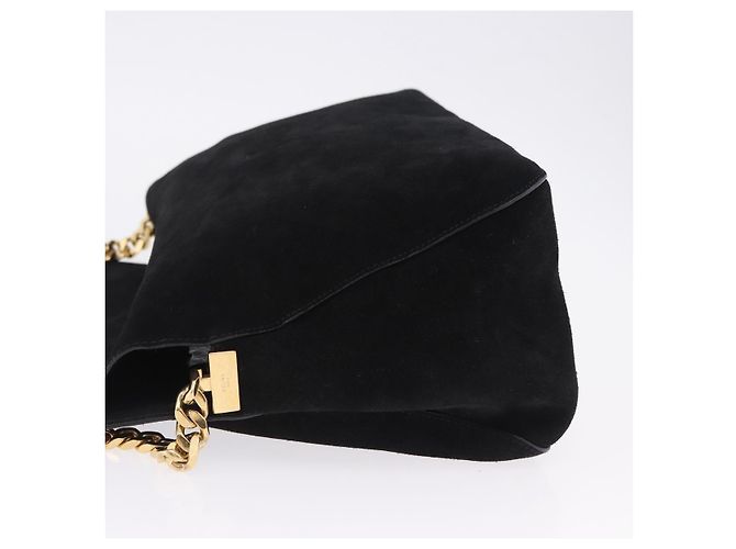 Céline Borsa a tracolla con catena CELINE Suede Black Gold Tone Auth 198925A Nero - vista 4