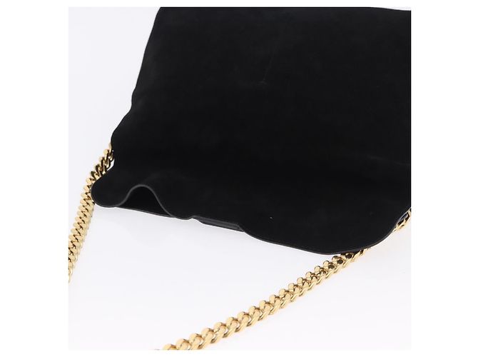 Céline Borsa a tracolla con catena CELINE Suede Black Gold Tone Auth 198925A Nero - vista 6