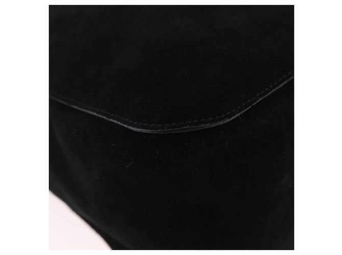 Céline Borsa a tracolla con catena CELINE Suede Black Gold Tone Auth 198925A Nero - vista 9