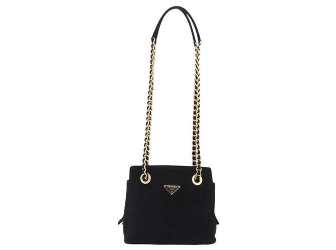 Borsa a tracolla con catena PRADA in camoscio nero e oro Auth yk20760V D'oro - vista 13