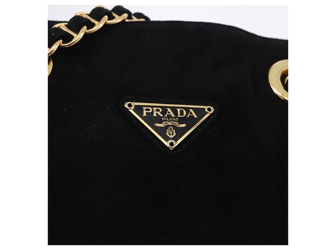 Borsa a tracolla con catena PRADA in camoscio nero e oro Auth yk20760V D'oro - vista 17