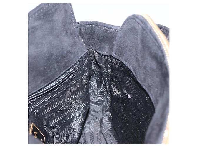Borsa a tracolla con catena PRADA in camoscio nero e oro Auth yk20760V D'oro - vista 19