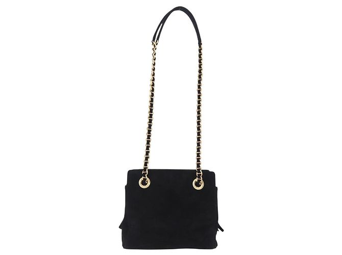 Borsa a tracolla con catena PRADA in camoscio nero e oro Auth yk20760V D'oro - vista 2