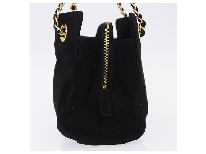 Borsa a tracolla con catena PRADA in camoscio nero e oro Auth yk20760V D'oro - vista 3