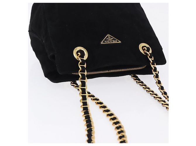 Borsa a tracolla con catena PRADA in camoscio nero e oro Auth yk20760V D'oro - vista 6