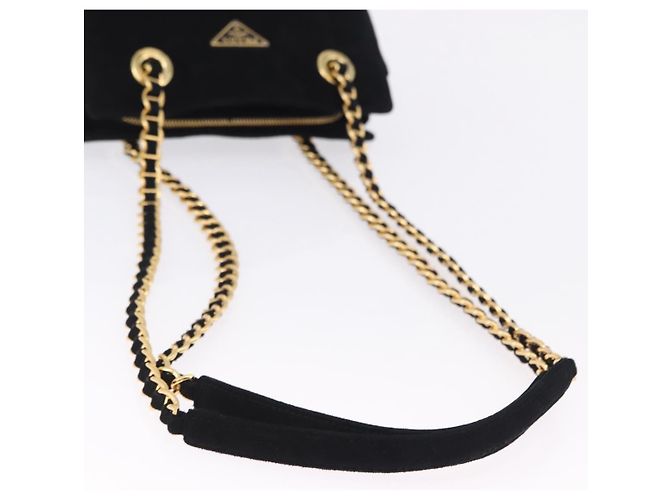 Borsa a tracolla con catena PRADA in camoscio nero e oro Auth yk20760V D'oro - vista 7