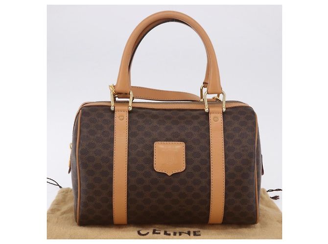 Edge Céline Borsa a mano CELINE Macadam Canvas PVC Leather 2way Brown Gold Auth 199479V Marrone D'oro - vista 12