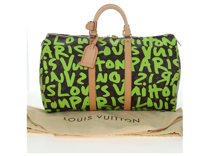 LOUIS VUITTON Graffiti Keepall 50 Boston Bag Vert M93700 LV Auth yk20877SM Verde chiaro Monogramma - vista 12