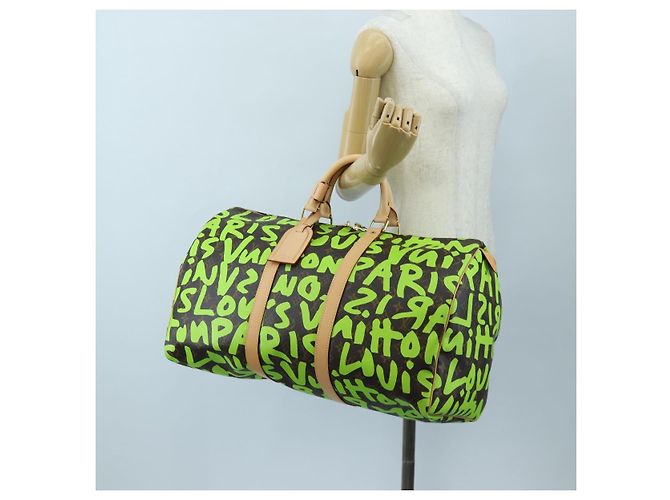 LOUIS VUITTON Graffiti Keepall 50 Boston Bag Vert M93700 LV Auth yk20877SM Verde chiaro Monogramma - vista 23
