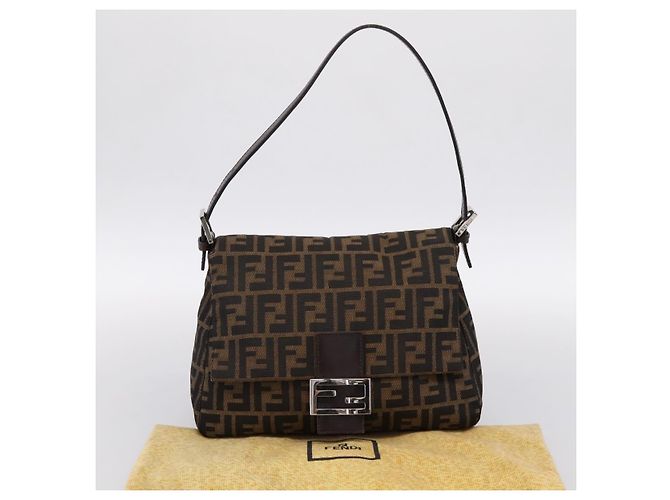 Borsa a tracolla FENDI Zucca Canvas Mamma Baguette Marrone Argento Auth 199802V - vista 12