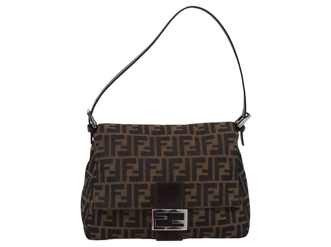 Borsa a tracolla FENDI Zucca Canvas Mamma Baguette Marrone Argento Auth 199802V - vista 13
