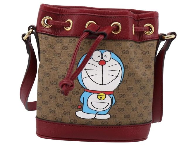 GUCCI Doraemon Micro GG Supreme Bag PVC Beige Gold 647801 Auth 201921SAM D'oro - vista 13