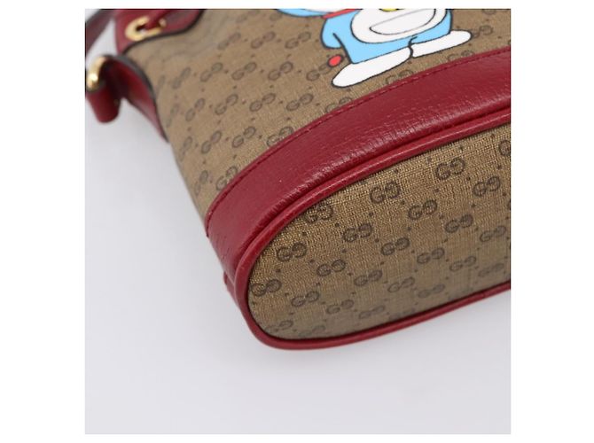GUCCI Doraemon Micro GG Supreme Bag PVC Beige Gold 647801 Auth 201921SAM D'oro - vista 14