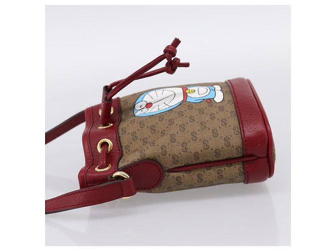 GUCCI Doraemon Micro GG Supreme Bag PVC Beige Gold 647801 Auth 201921SAM D'oro - vista 3