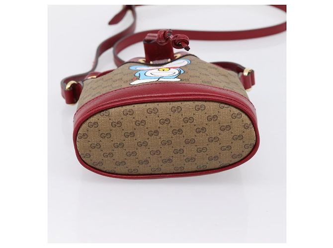 GUCCI Doraemon Micro GG Supreme Bag PVC Beige Gold 647801 Auth 201921SAM D'oro - vista 5