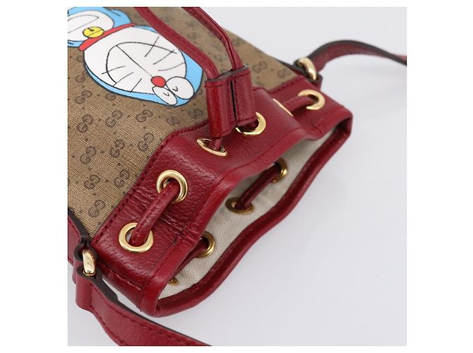 GUCCI Doraemon Micro GG Supreme Bag PVC Beige Gold 647801 Auth 201921SAM D'oro - vista 6