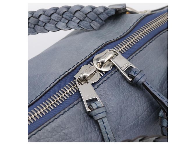 Borsa a tracolla GUCCI Bamboo in pelle blu e argento 232959 Auth 199519 - vista 10