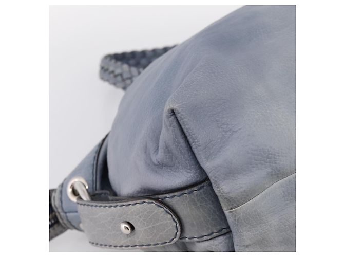 Borsa a tracolla GUCCI Bamboo in pelle blu e argento 232959 Auth 199519 - vista 14