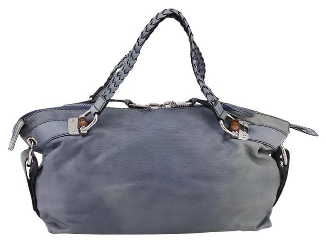 Borsa a tracolla GUCCI Bamboo in pelle blu e argento 232959 Auth 199519 - vista 2