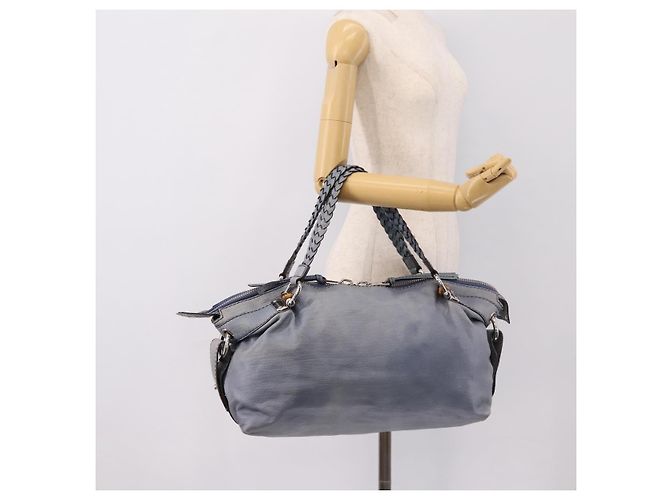 Borsa a tracolla GUCCI Bamboo in pelle blu e argento 232959 Auth 199519 - vista 22