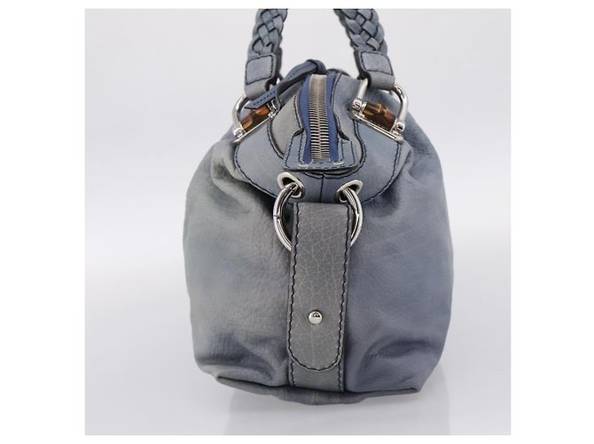Borsa a tracolla GUCCI Bamboo in pelle blu e argento 232959 Auth 199519 - vista 3
